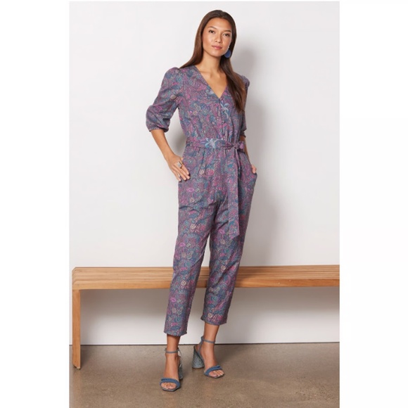 EVEREVE Ember Floral Brushed Cotton Jumpsuit Romper Cropped, Belted M - Picture 1 of 12